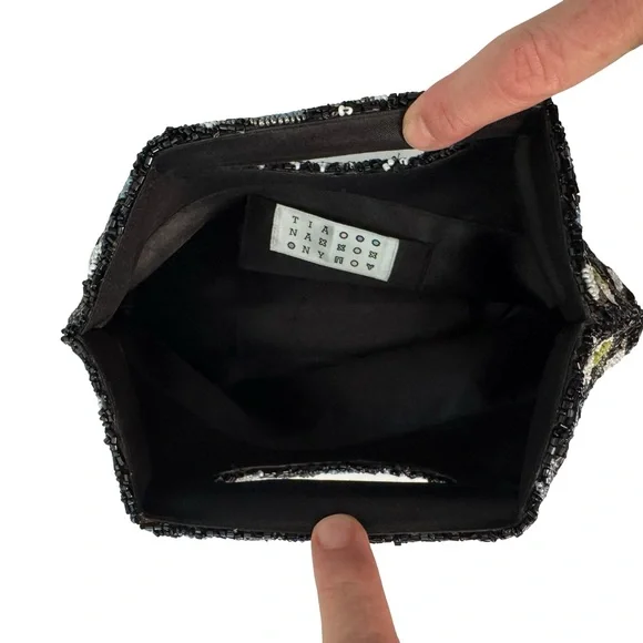 TIANA NEW YORK Beaded Clutch Bag Black with Colorful Bird and Floral Design - Picture 4 of 12